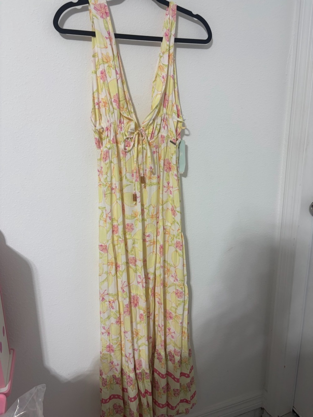 Hollister Yellow Floral Maxi Dress with Pink Flowers